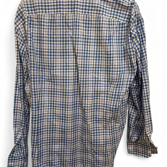 Isaia Men's Blue Green & White Plaid Long Sleeve Button Down Sz 18 / 45 Shirt - Picture 6 of 7